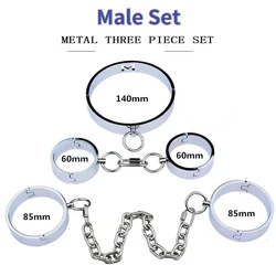 5Pcs Metal Handcuffs Ankle Cuffs Collar Restraint with Chain Heavy Duty Cuffs Slave Bondage Fetish Bdsm Sex Toys for Men Women