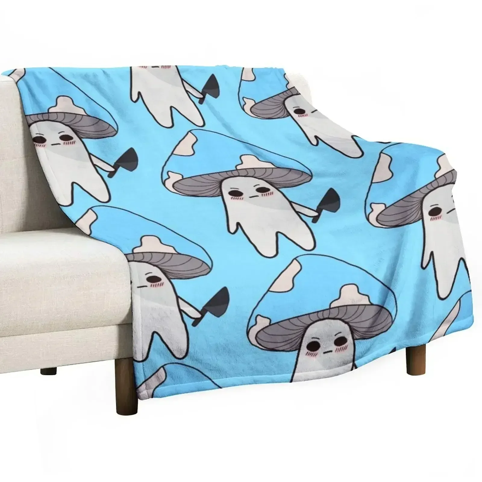 

Light Blue Mushroom Holding a Knife Throw Blanket wednesday for sofa Moving Blankets