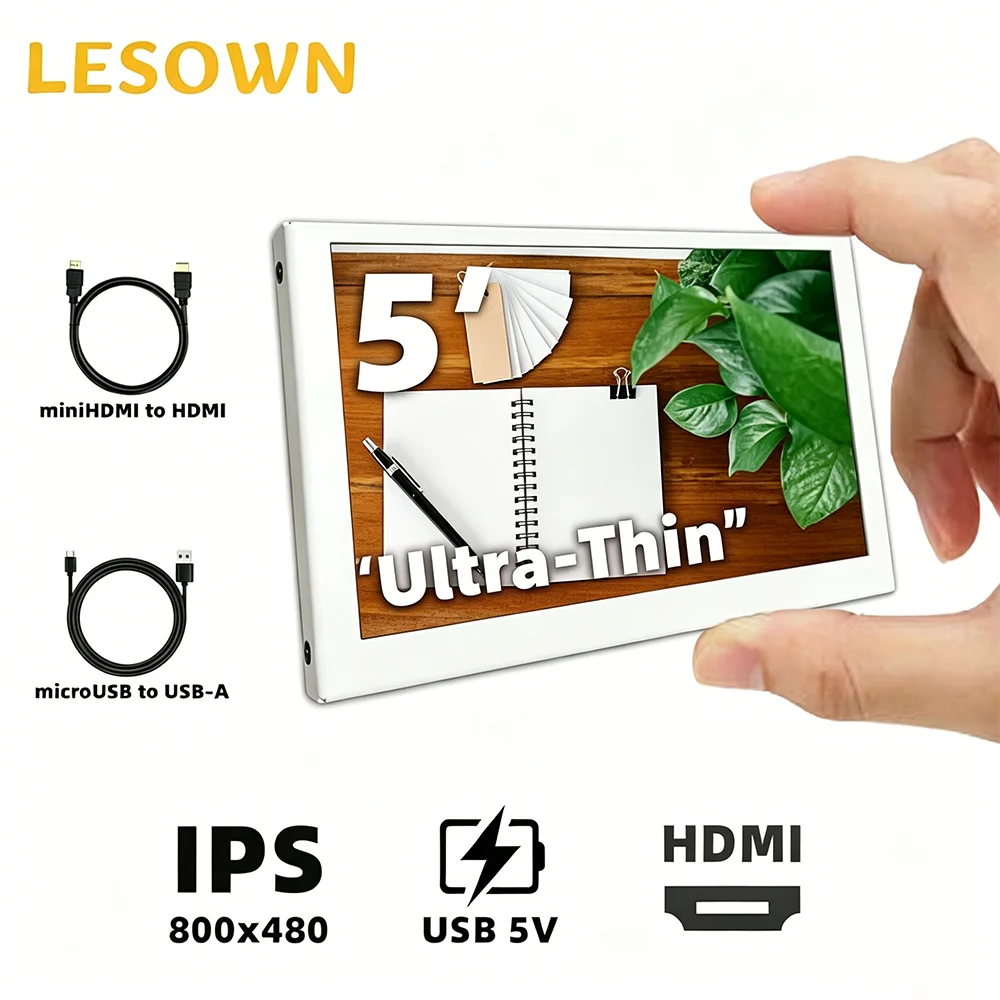 

LESOWN White 5.0" PC Case Modding Display 800x480 Built-in Speaker HDMI External Secondary Monitor for AIDA64