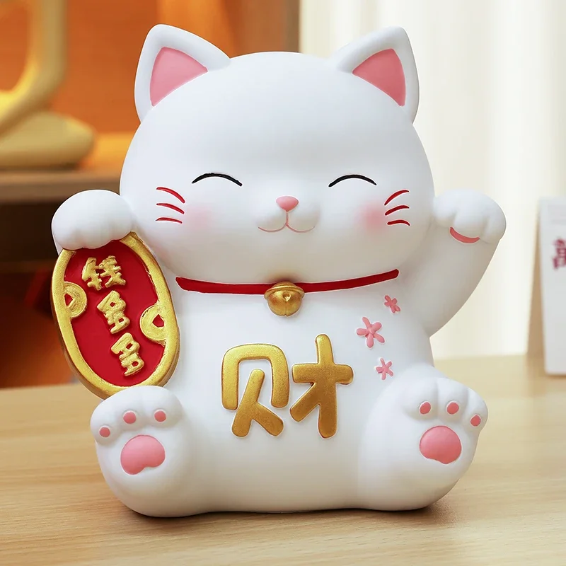 Storage Tank Lucky Cat Style Enamel Children Boys and Girls Large Capacity Home Cute Light Pink  Letter Home Desktop Decoration