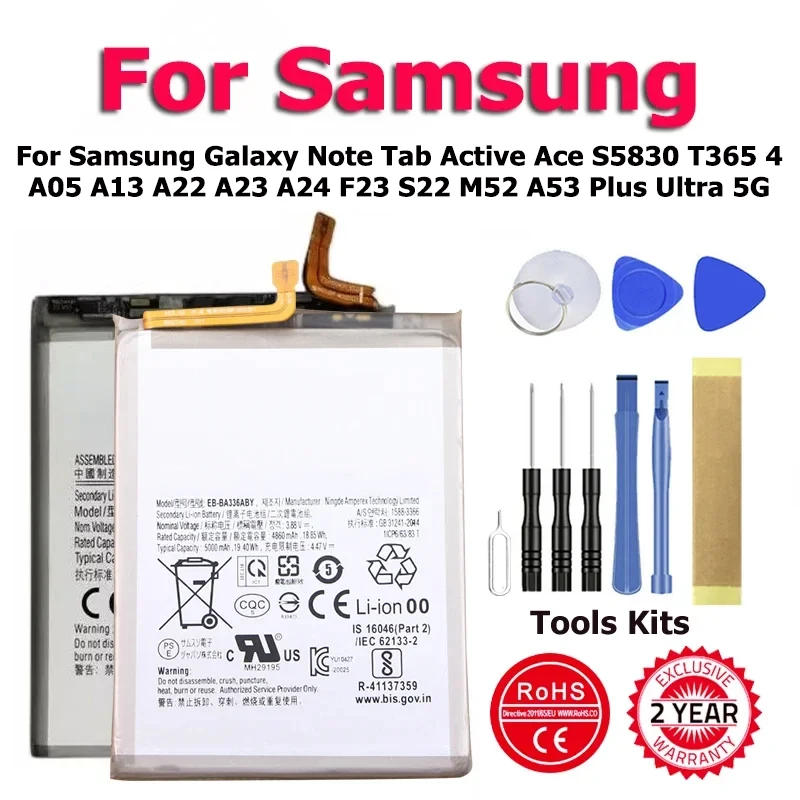 2024 New Battery For Samsung Galaxy Note Tab Active Ace S5830 T365 4 A05 A13 A22 A23 A24 F23 S22 M52 A53 Plus Ultra 5G + Tool