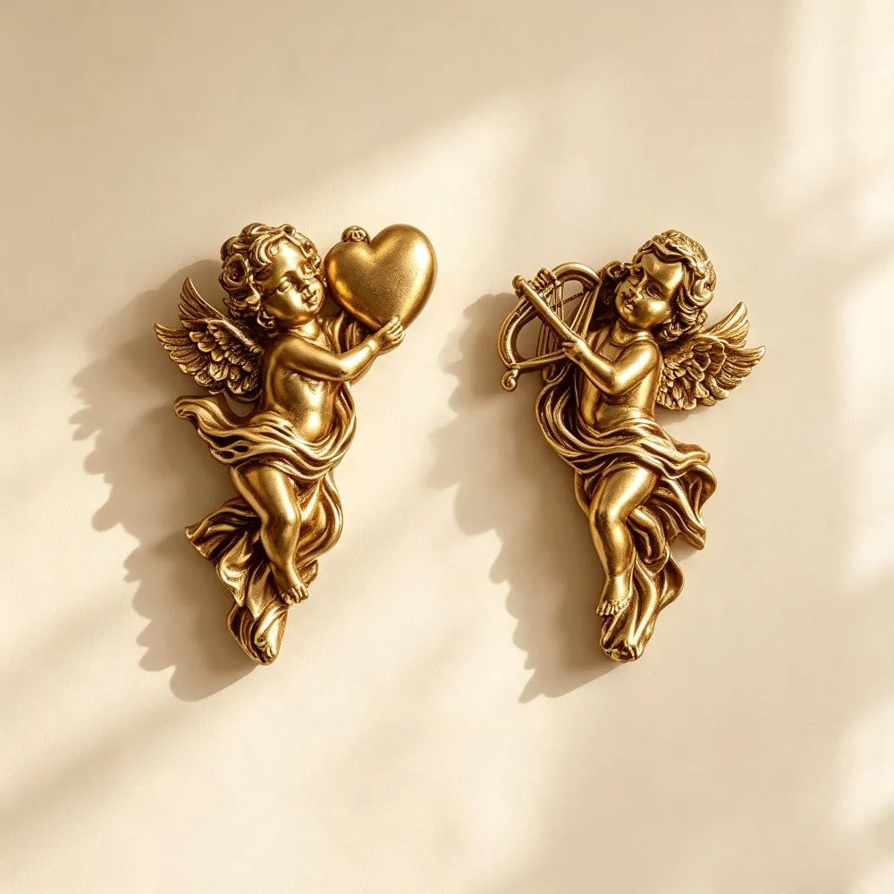 Figura Decorativa de Ángel de Resina para Colgar en la Pared, Escultura 3D, Adornos para Decoración de Habitaciones, Decoración Estética para el Hogar, Colgante de Ángel Dorado