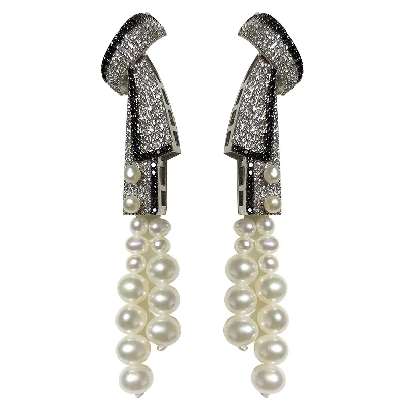 Hot sell natural white freshwater cultured pearl earrings micro inlay zircon accessories earrings fashion jewelry