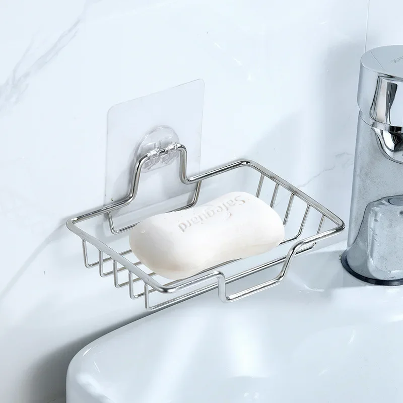 Stainless Steel Soap Holder High Quality Soap Rack Self Adhesive Wall Mounted Sponge Soap Dish Kitchen Bathroom Accessories