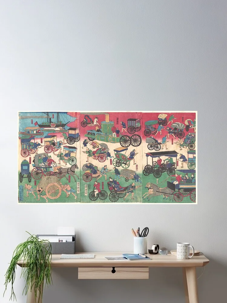 Vehicles on the Streets of Tokyo Utagawa Yoshitora Japanese 1870 , Art Print Canvas Poster, Living Room Decor