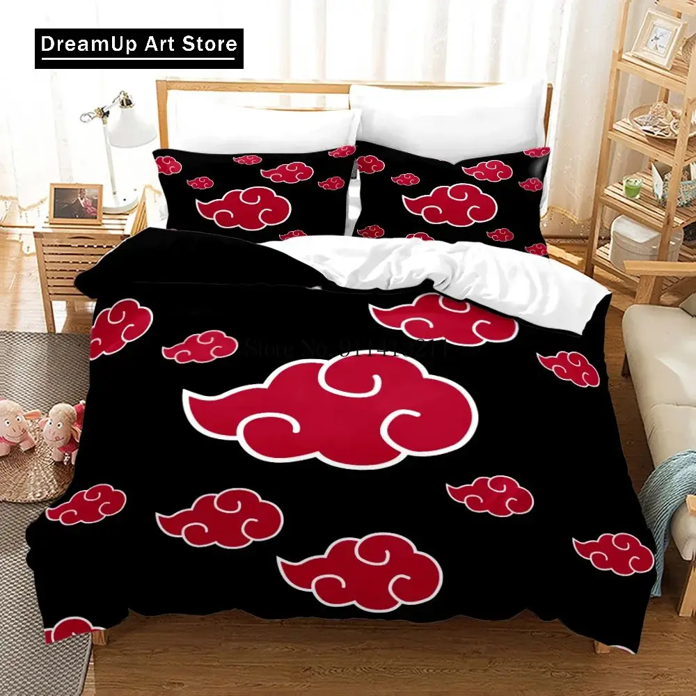 3D Cartoon Red Cloud Anime Duvet Cover Sets Comforter Bed LinenKids Bedding Set Akatsuki Japan Twin Queen King Single Size Gift