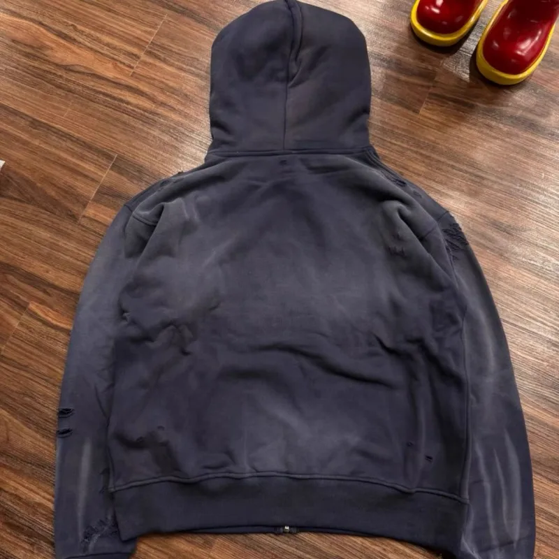 Fading Purple Vintage Distressed Washed Worn Blank Jacket Oversize Saint Hood Sweatshirt Streetwear Men Women Fleece Hoodie