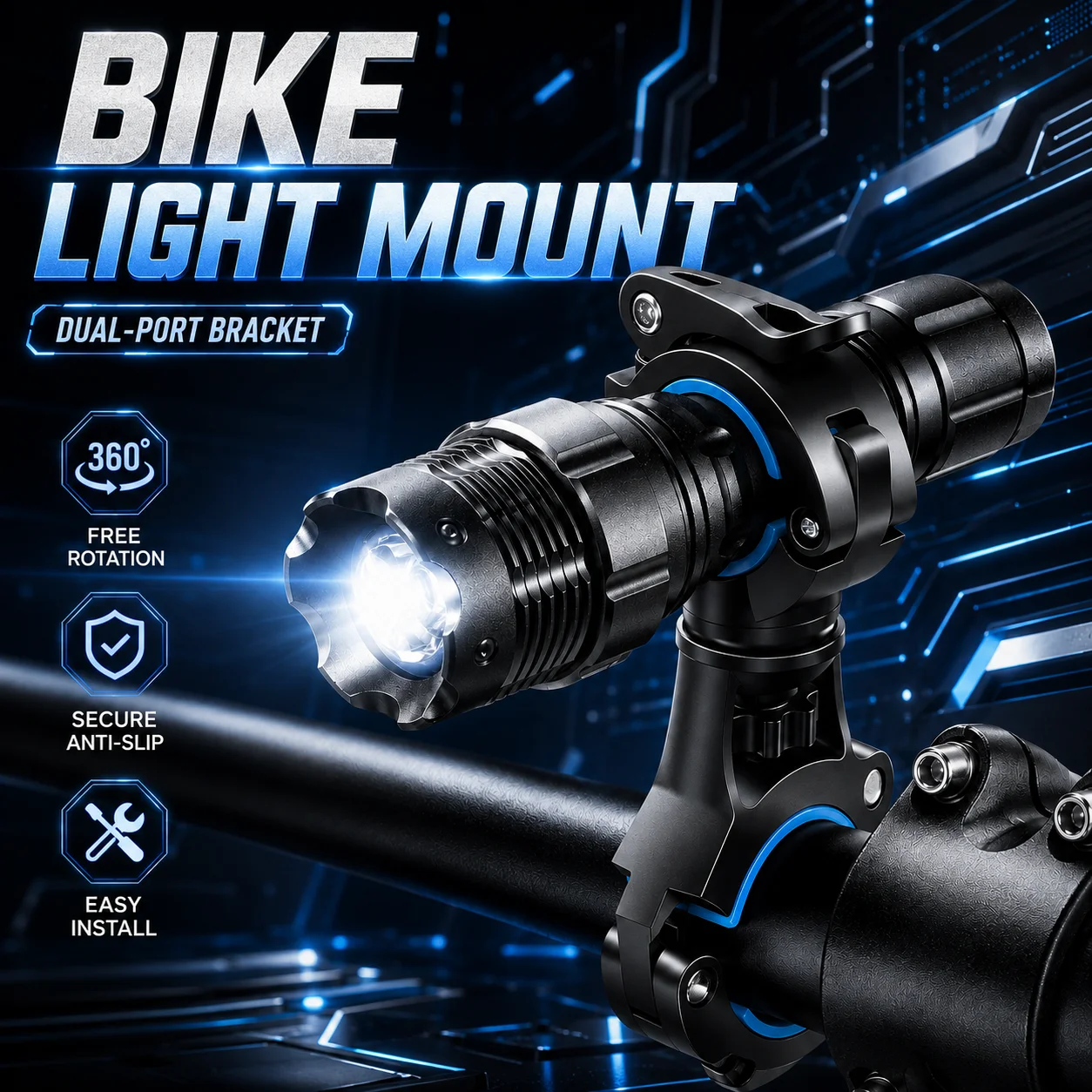 MTB Bicycle Light Holder Night Riding Bike Headlight Bracket Flashlight Mount Extension Clip Cycling Handlebar Accessories