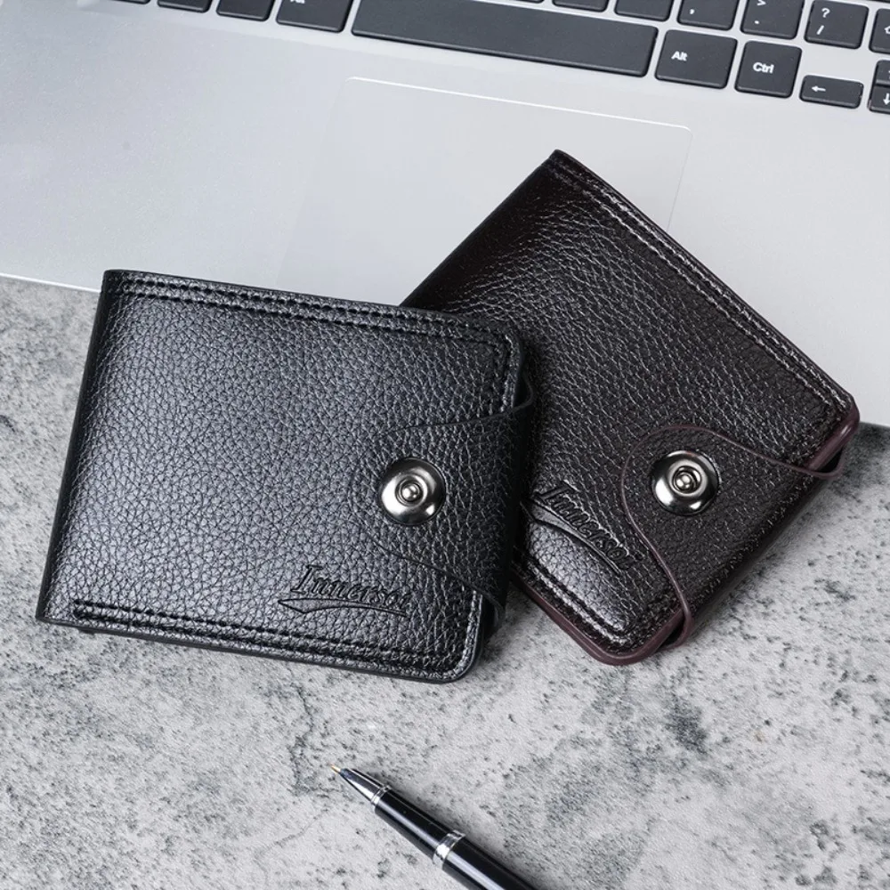 Business Waterproof Two Fold Purse Soft Solid Color Male Zipper Coin Pocket Leisure Wear-resistant Card Wallet Male