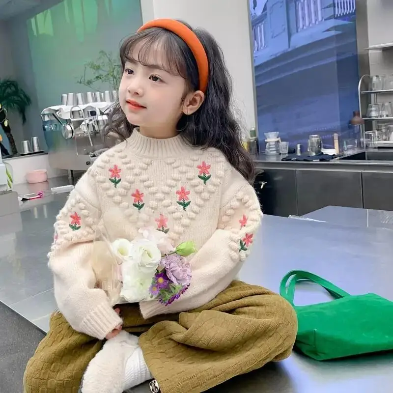 

Kawaii повседневный комплект пальто, модная детская одежда, свитер для девочек, новый осенне-зимний наряд, вязаные топы, стильные модные детские топы