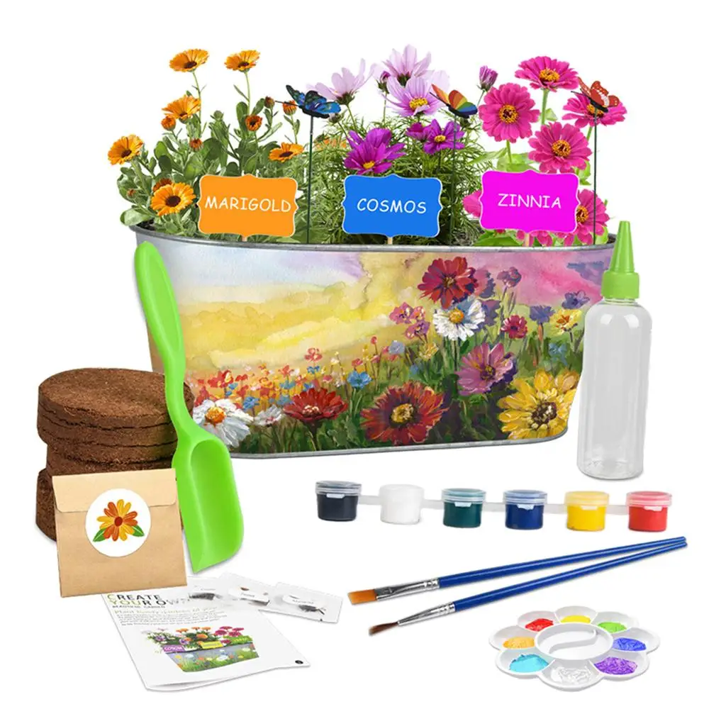 DIY Flower Planting Growing Kit for Children Painting Pots Art Craft Set with Washable Paint