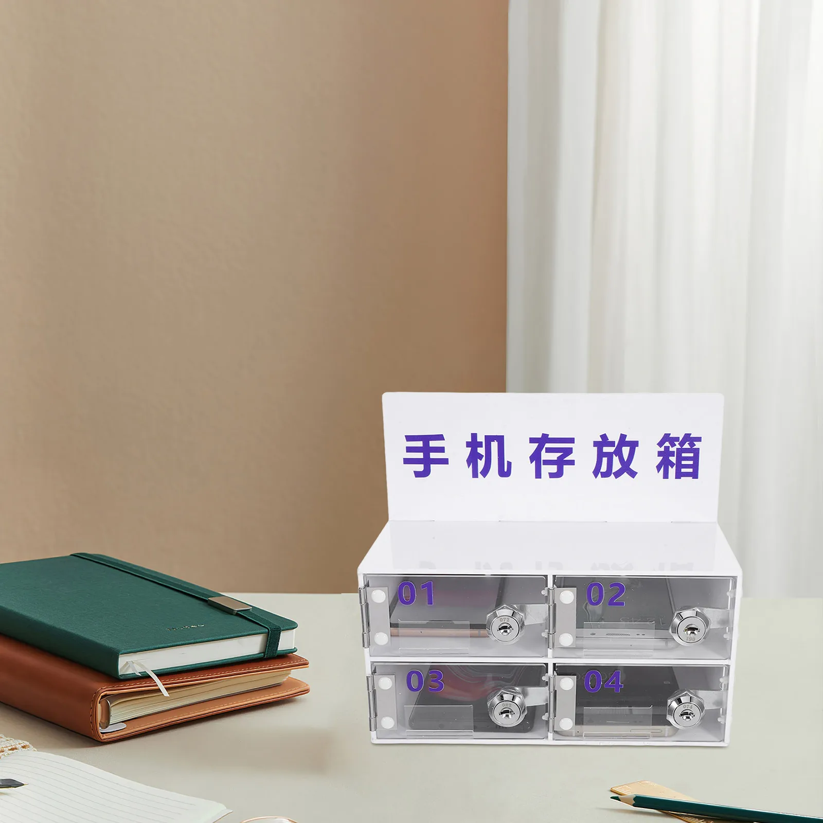 

4-Grid Acrylic Cell Storage Cabinet Secure Locking System Spacious Compartments Transparent Organizer Box For Office