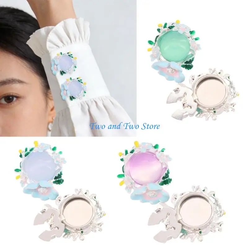 HX6F Pack Of 4 Enamel Tulips Cufflinks Button Covers Accessories With Crystal Accents For Women Formal Wear