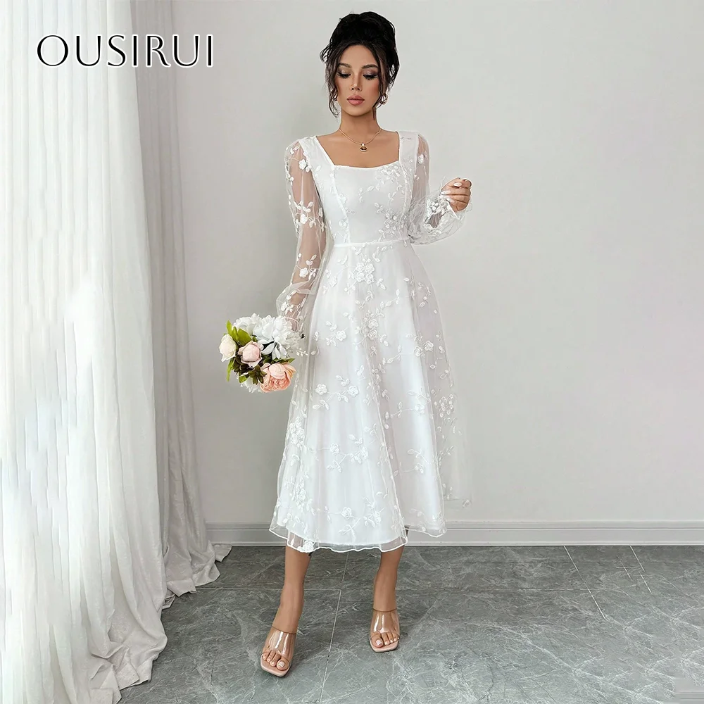 

Платье трапециевидной формы с квадратными аппликациями и длинными рукавами длиной до чая, с рюшами по индивидуальному заказу платье на выпуск