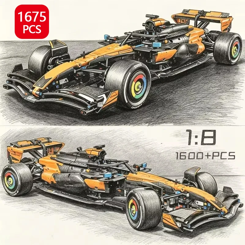 1675PCS Technical Performance Orange MCL39 Racing Car Building Blocks MOC Race Car Model Assembly Toy Birthday Gift for Boys
