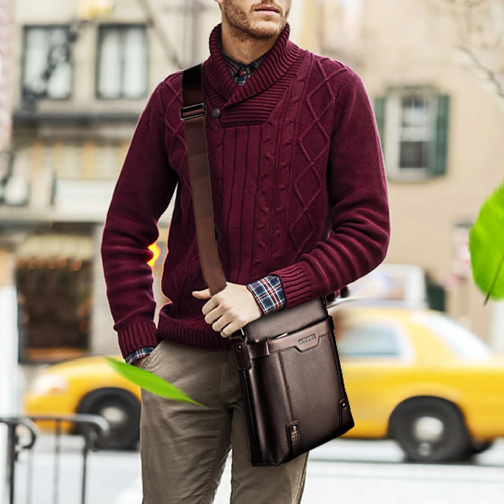 

Male All-Match Shoulder Bag PU Leather Simple Crossbody Bag Solid Color Business Messenger Bag Commute Bag