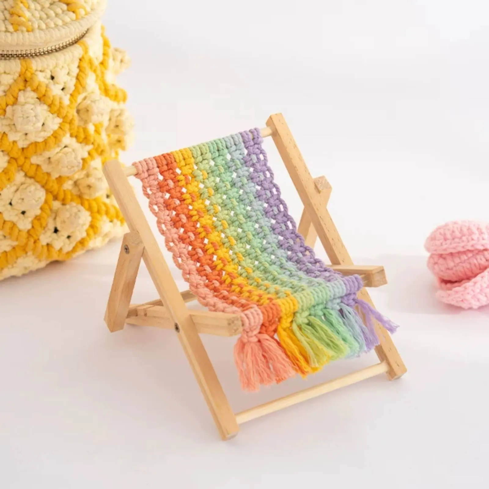 Wooden Phone Holder Craft Kit DIY Mini Beach Chair Phone Stand Wooden Beach Chair Stand Creative Gift Mobile Accessory Handmade view 4