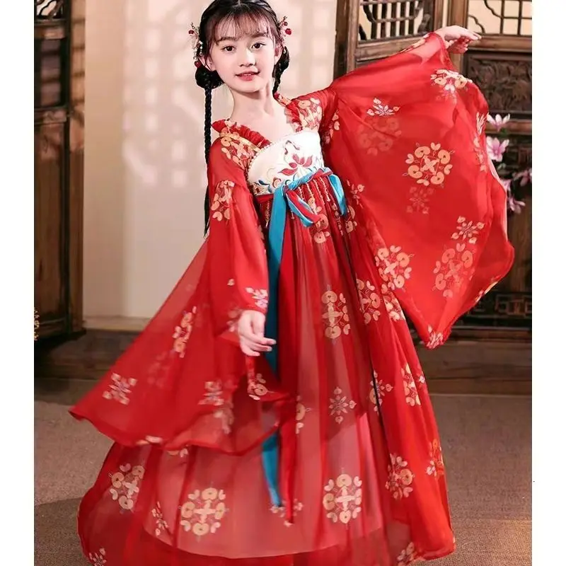 

Summer Girls' Hanfu: Chinese Style Fairy Princess Dress for Spring, Summer, and Autumn. Perfect for children's ancient Tang suit