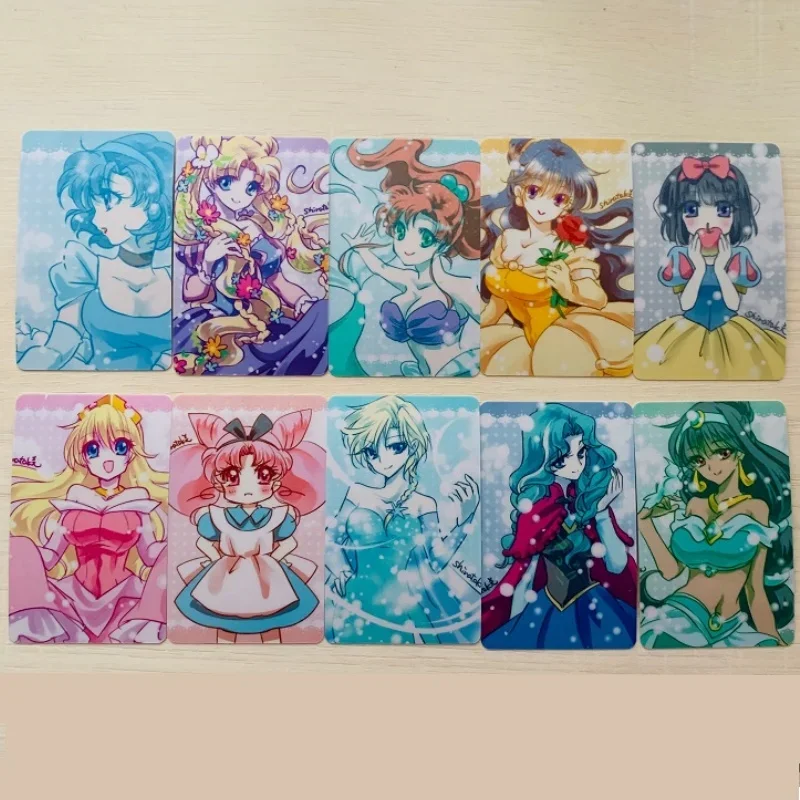 10 arkuszy Sailor Moon Flash Card Tsukino Usagi Mizuno Ami Chibiusa Diy Stickable Series Anime Action Toy Figures Prezenty dla przyjaciela