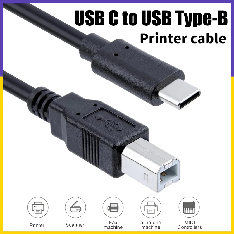 USB C to USB Type B 2.0 Printer Cable For HP Canon Epson Dell Printer Type C Printer Scanner Data Sync Cord