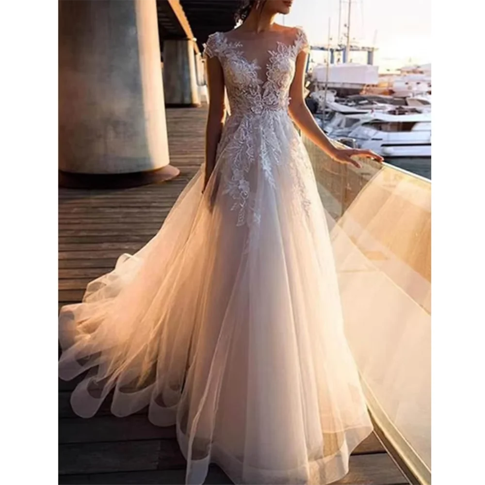 Requintado branco vestidos de casamento com decote em v até o chão mangas curtas apliques a linha fada elegante feminino banquete vestidos de baile