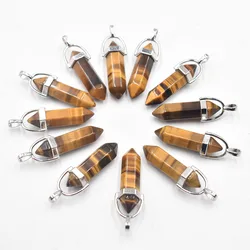 Wholesale 12 24 50 100pcs/lot natural tiger eye stone pillar shape point Chakra charms pendant for jewelry making free