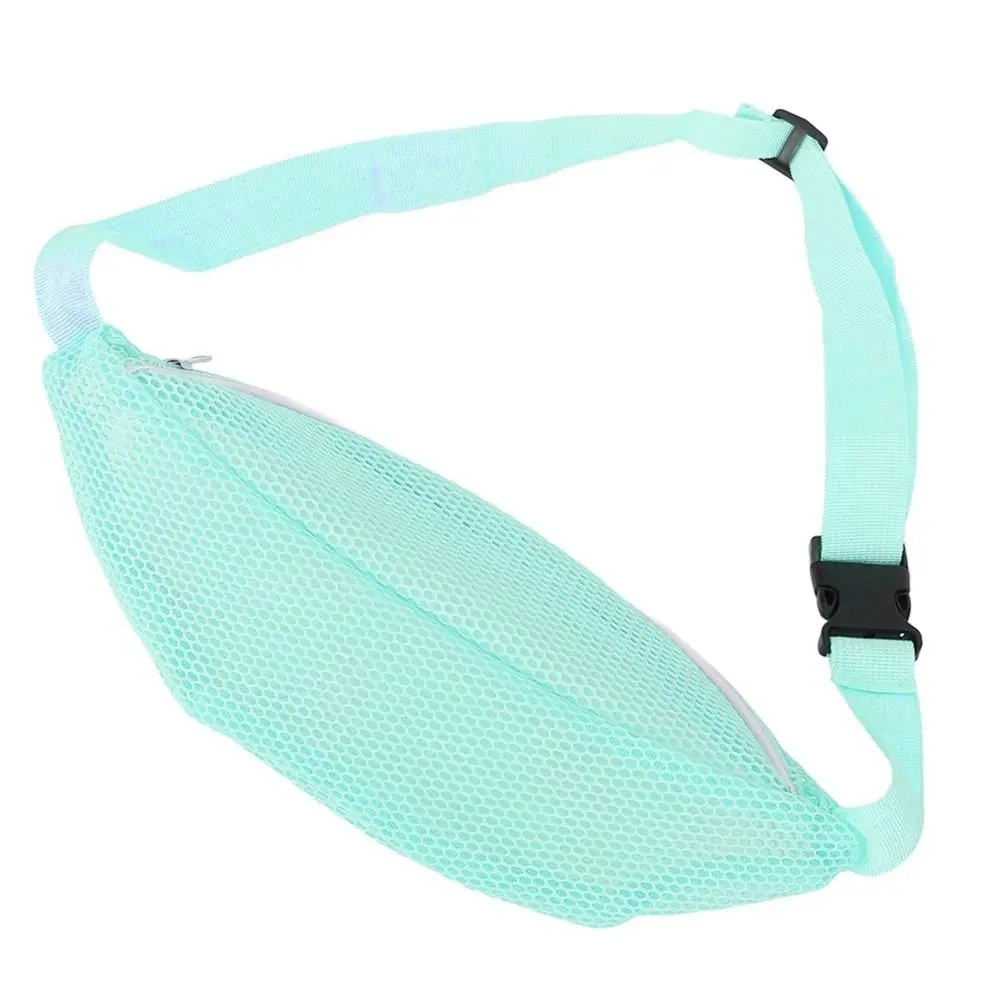 Portable Breathable Beach Mesh Fanny Pack Adjustable Belt Nylon Collecting Bag Lightweight Travel Waist Pack Camping
