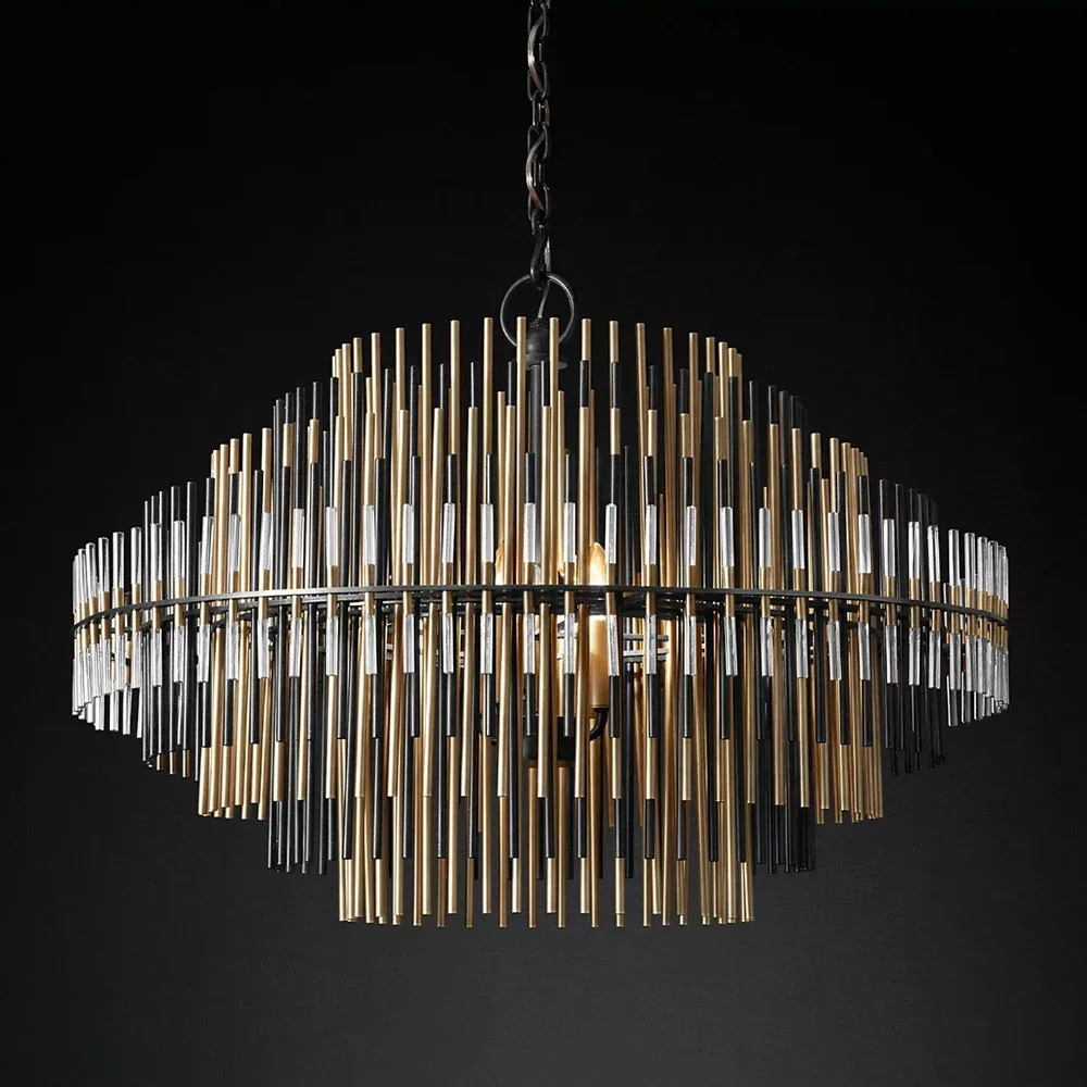 

Round Chandelier Modern Glass Chandelier Luxury Lighting Brass Nickel Rods Pendant Chandelier Lamp for Living Room Bedroom