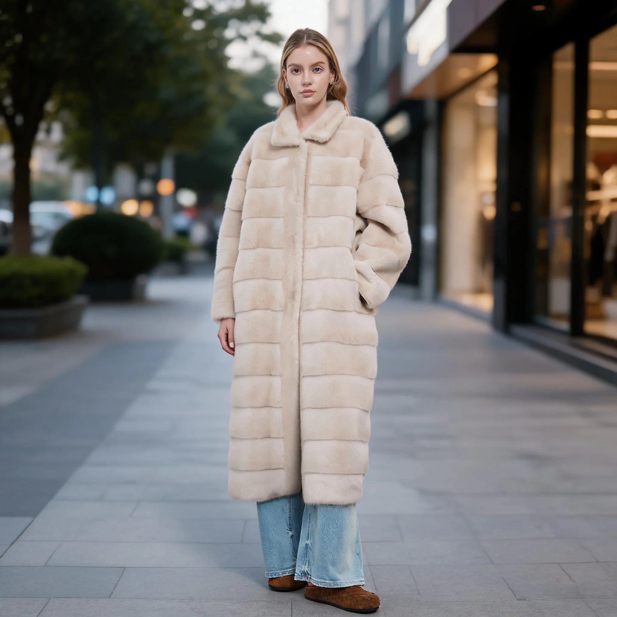 Extra Long Pocket Coat Casual with Long Sleeve Elegant Commuter Regular Sleeve Autumn Stand Collar Commuter Style Women Jacket