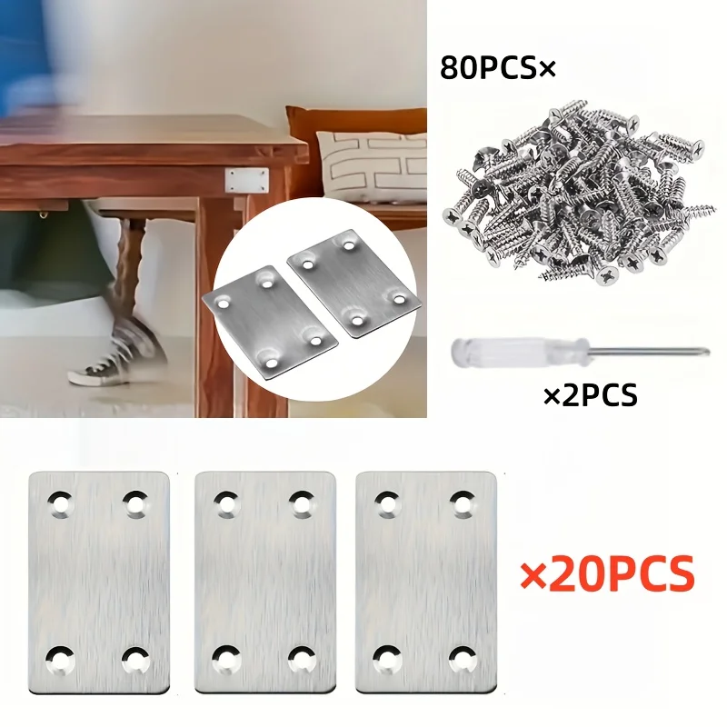 20 sets/102pcs stainless steel straight angle bracket set - with tools, for furniture, woodworking, and cabinetry - rust-proof