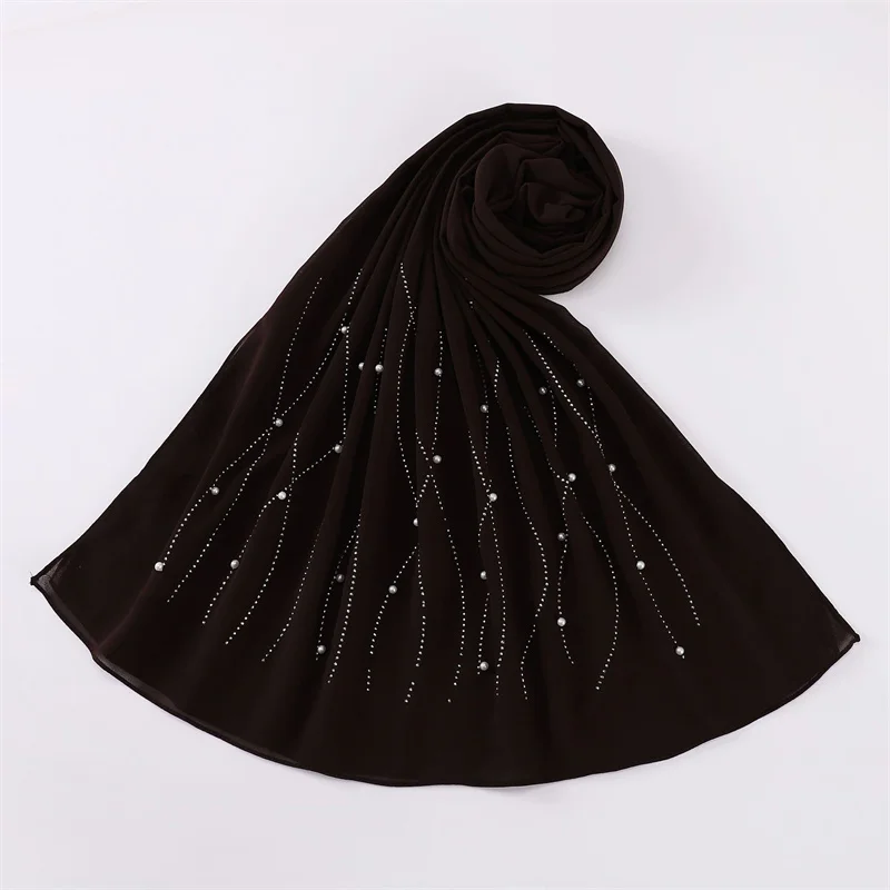 Rhinestone Pearl Bubble Chiffon Instant Hijab Shawl High Quality Wrap Beach Breathable Bufandas Ramadan Muslim Sjaal 175*70Cm