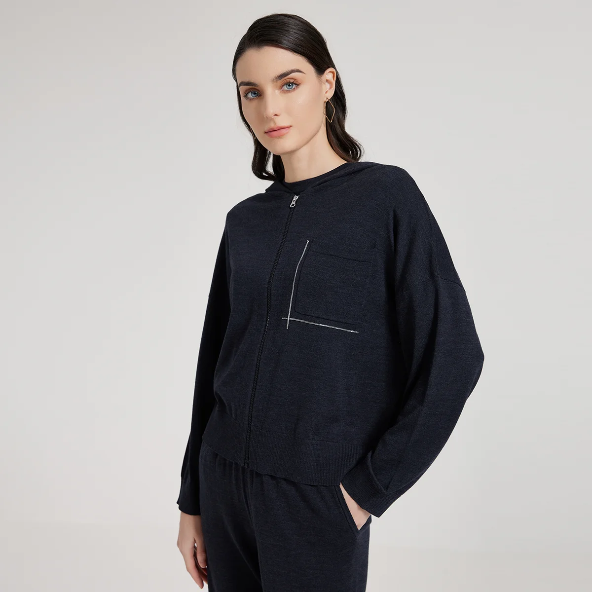 BC1125 Luxury women's clothing - high-quality hoodie ultra-fine  merino wool silk blend hooded cardigan