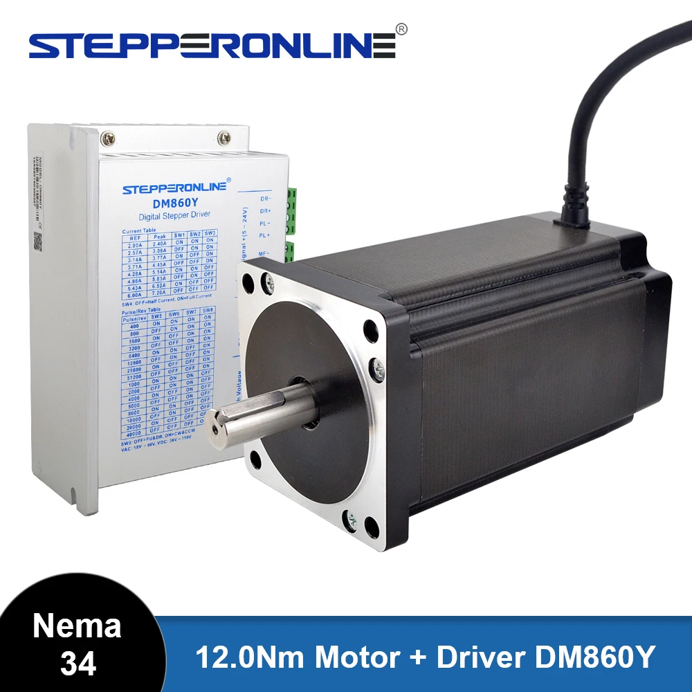 STEPPERONLINE Nema 34 Stepper Motor 12N.m 6A & Driver Kit 2.4-7.2A AC18V-80V/DC 36V-110V for CNC Engraving Milling Machine