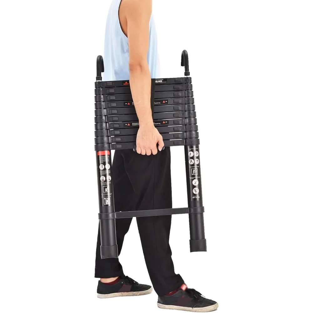 Scala telescopica in alluminio 16,4FT pieghevole, portatile, scala di estensione multiuso per casa, loft, progetti fai da te per ufficio, nero,