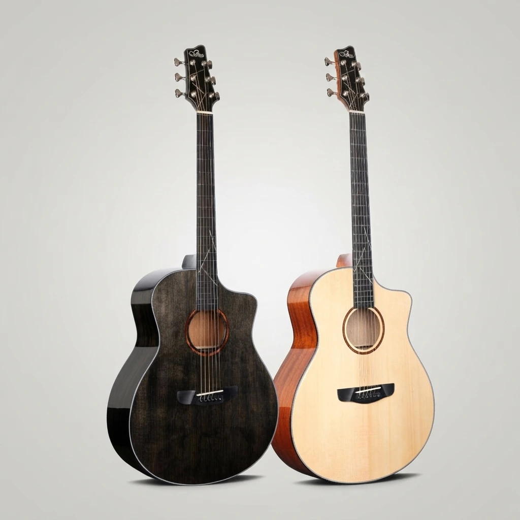 41‑Inch GA Cutaway All‑Solid Acoustic Guitar, Dark Fingerboard Line Inlay Transparent Black Natural For Professional Performance