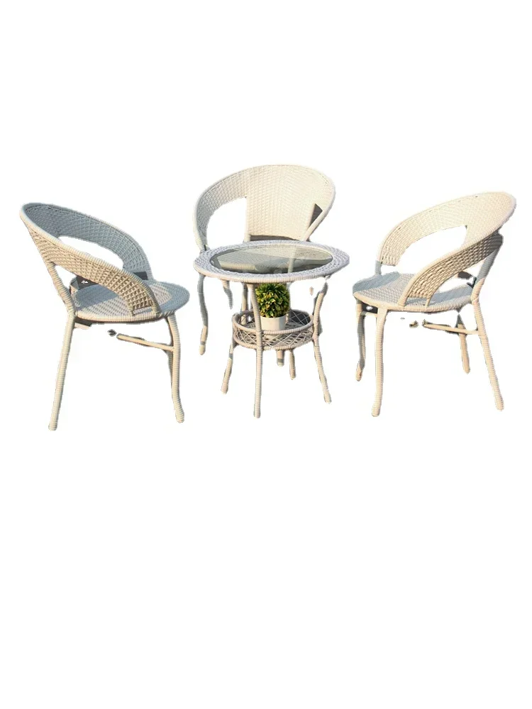 

White Rattan Chair Three-Piece Balcony Leisure Rattan Chair Coffee Table Small Table and Chair