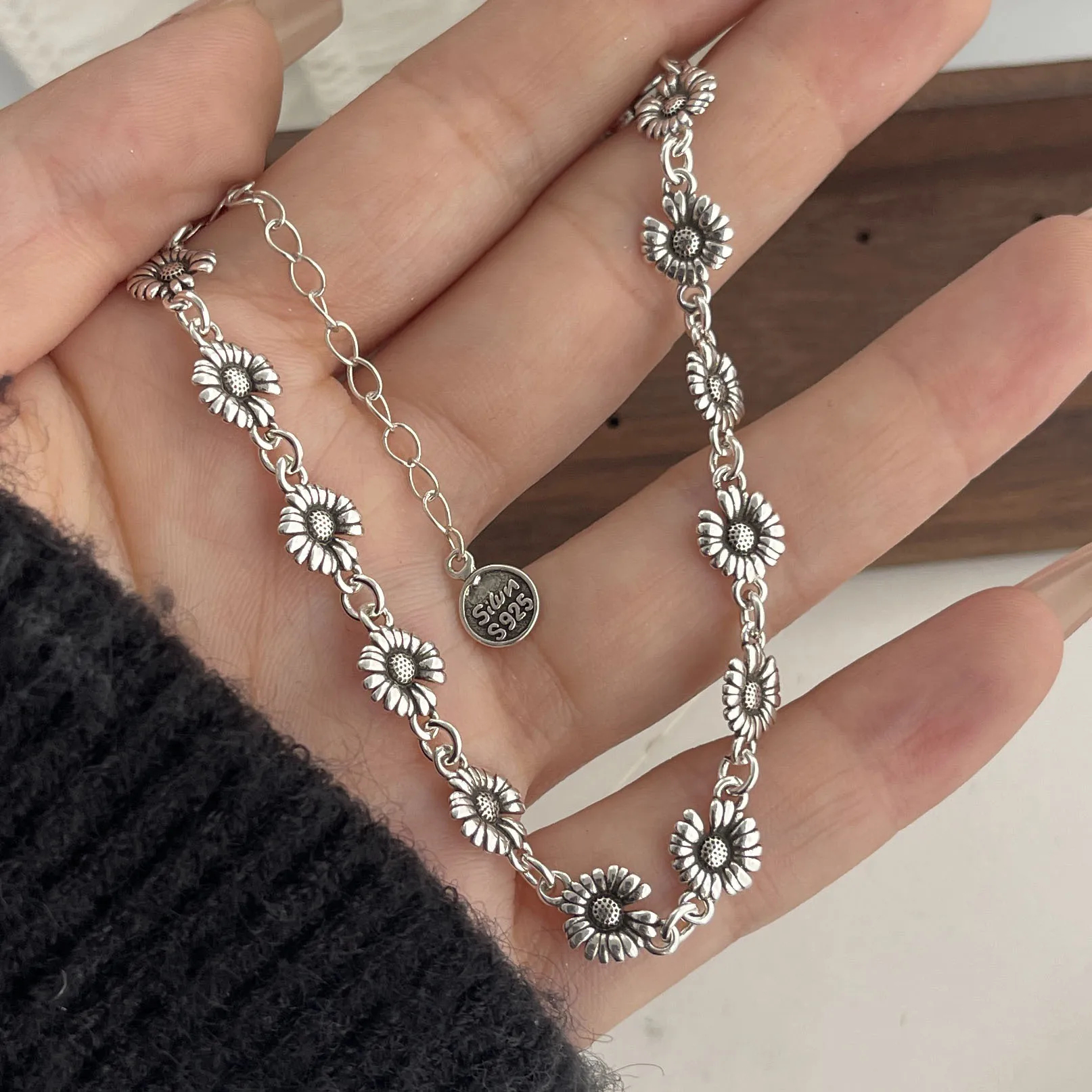 925 Sterling Silver Bracelets for Women Men String Accessories Trend Vintage Flower Pendant Party Jewelry Gift