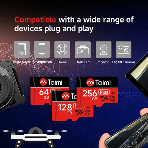 Imagen 2 del producto Tarjeta de memoria Taimi Ultra microSDXC UHS-I - C10, U3, Full HD, A2, 64GB 256GB Tarjeta MicroSD para escritura y lectura de alta velocidad