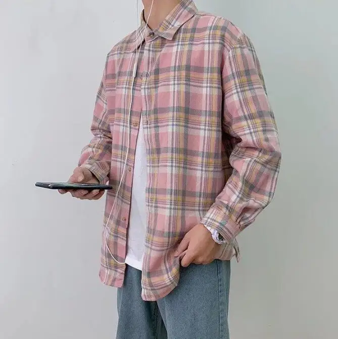 تي شيرت رجالي مطبوع منقوش ، سترة بأكمام طويلة بسيطة ، قميص فضفاض غير رسمي ، قمم كبيرة الحجم ، عصرية