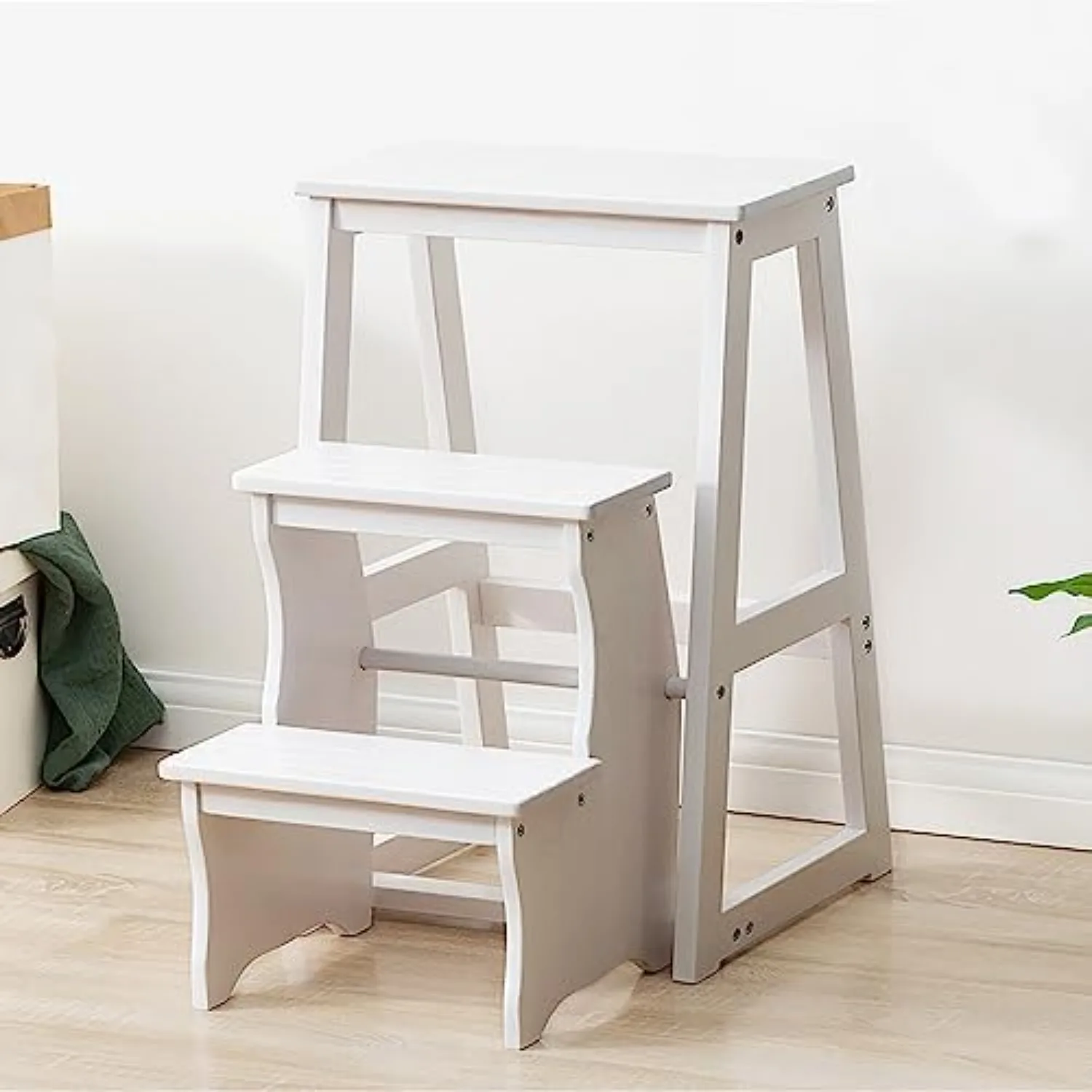 Solid Wood Folding Library Ladder Chair, Lightweight Portable Multifunctional Step Stool, 3-Step Stool Stepladders