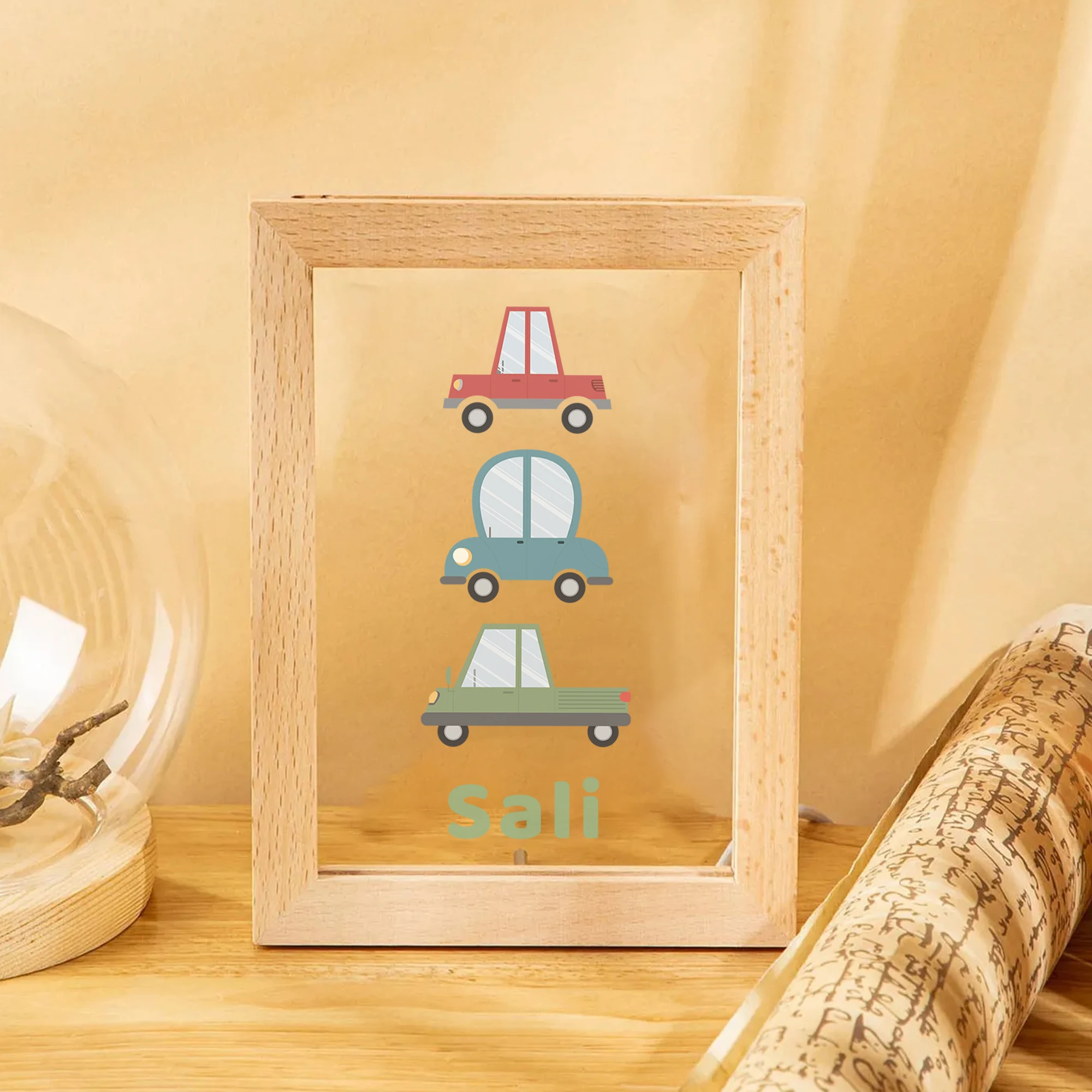 2D شقة مخصصة اسم سيارة LED الاكريليك ليلة ضوء الخشب إطار الصورة 21x17 سنتيمتر الكرتون الأطفال غرفة نوم الهدايا ديكور المنزل #4