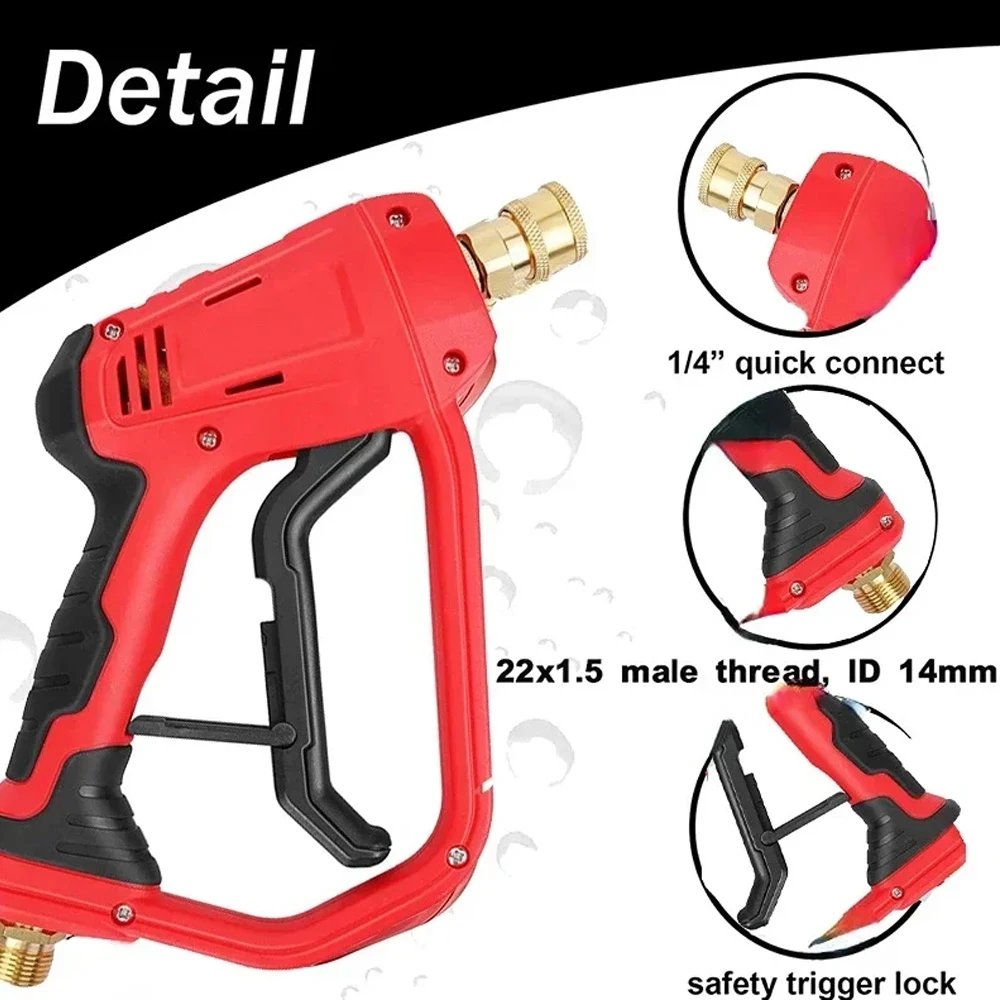 

Pressure Washer Gun 4000PSI Car Wash Gun with 1/4"Quick Connector and M22-14 Adapter Car Washer Attachment for Pressure Washers
