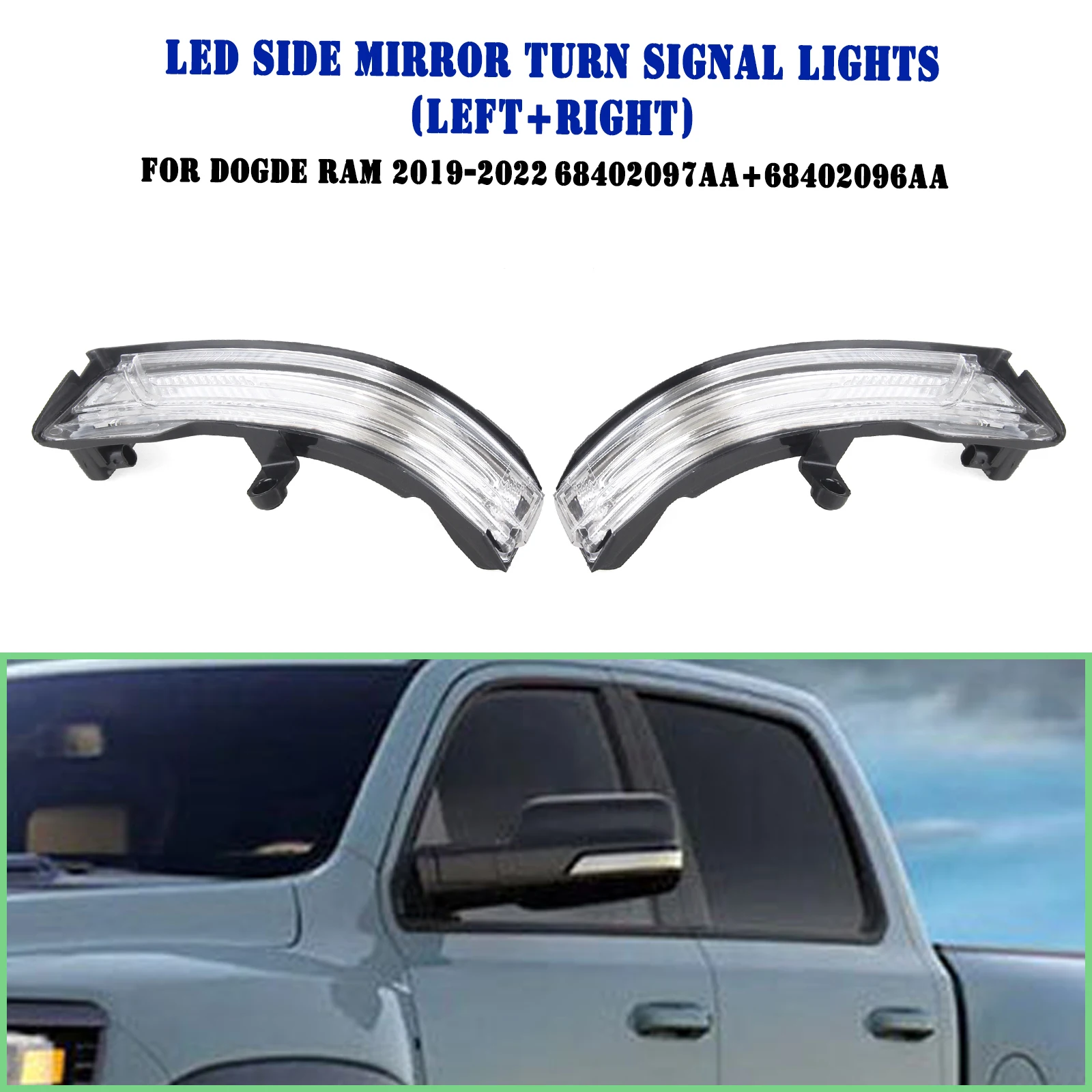 

LED Rear View Side Mirror Turn Signal Light Rearview Reverse Indicator Lamp For Dodge Ram 1500 DT 2019-24 68402097AA 68402096AA