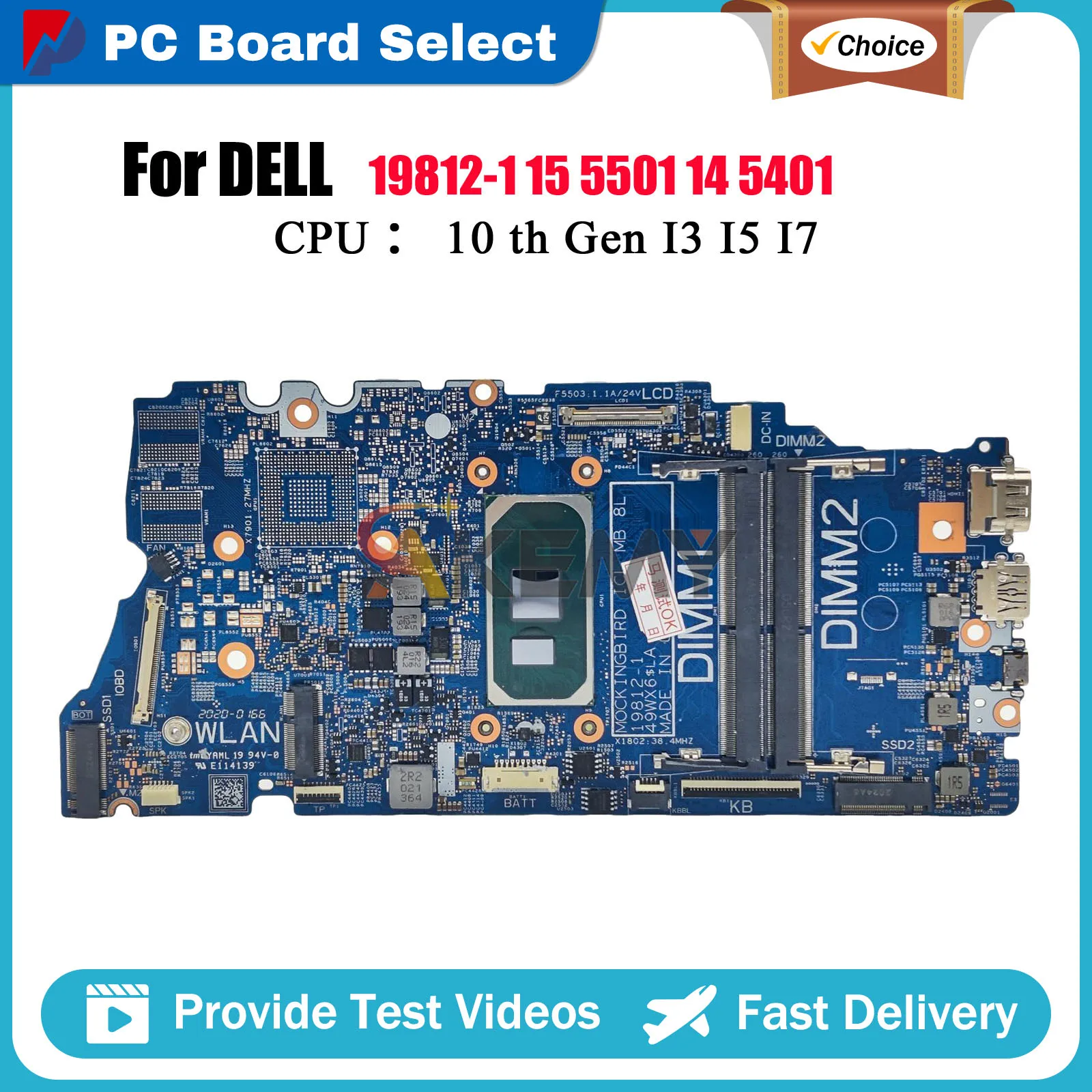 

Laptop Motherboard For Dell Inspiron 5501 5401 5408 5508 Vostro 5401 5501 19812-1 with i3 i5 i7 CPU CN-0526VM Tested OK