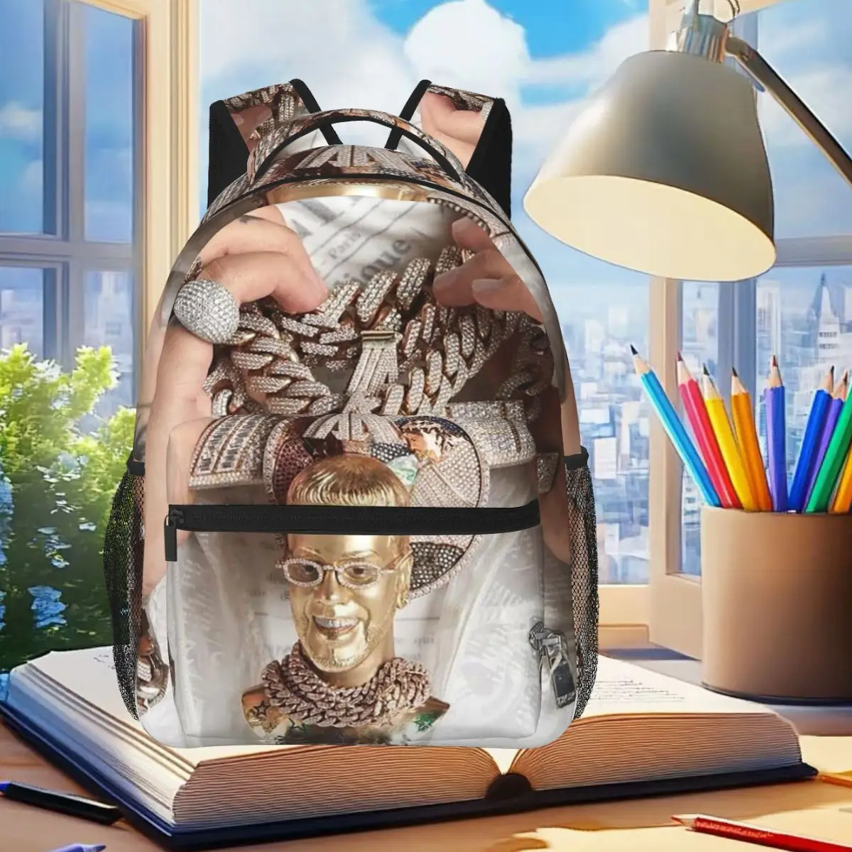 

Anuel AA Emmanuel Backpack Student Boys Girls BookBag Kids School Bag Laptop Shoulder Bags for Men Women