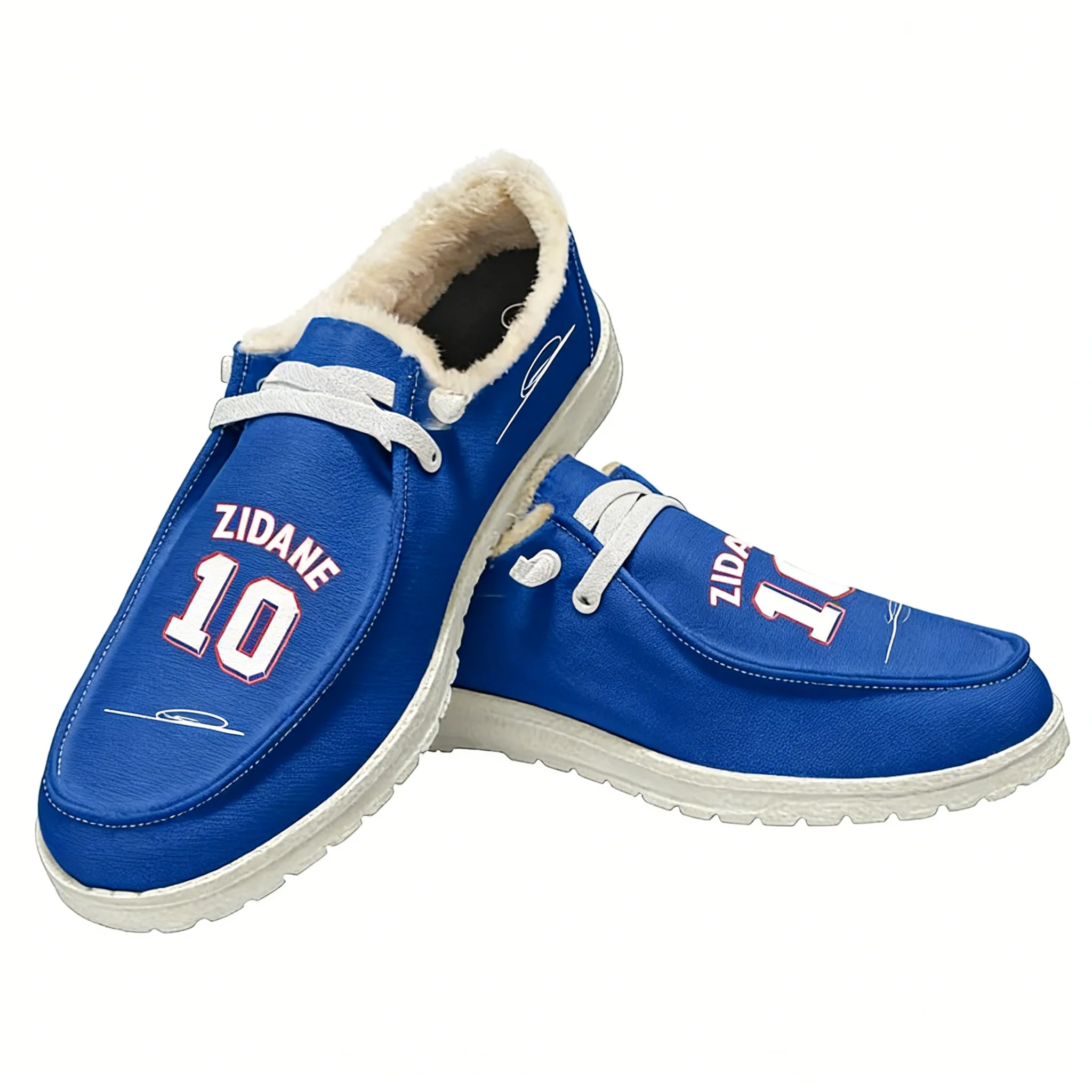 

Zidane No.10 Plush Loafers Men Woman Youth Casual Flat Shoes France Soccer Star Keep Warm Footwear Custom Made Shoe White