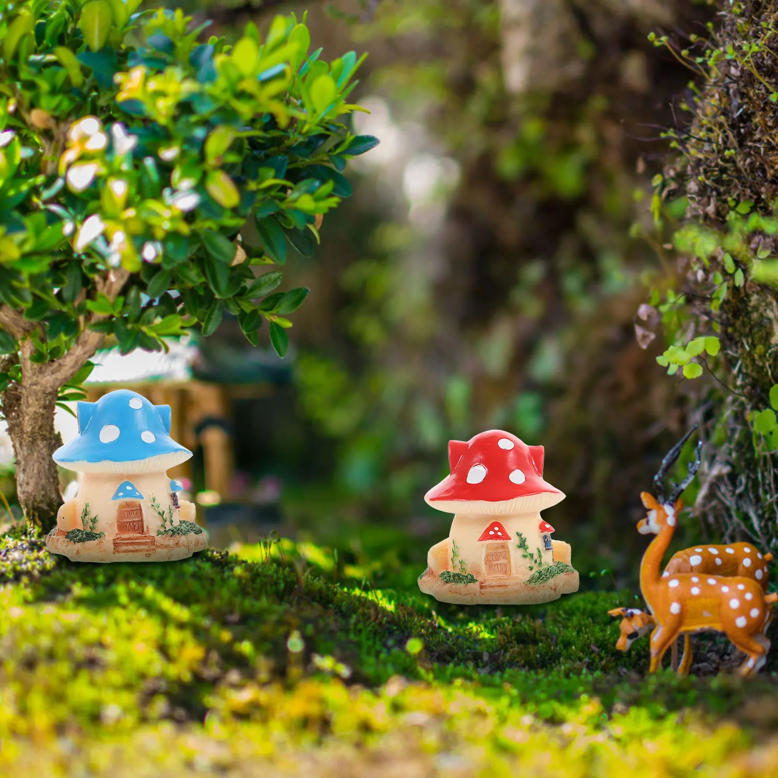 

4 Pcs Mushroom House Decoration Figurine Artificial Statues for Garden Resin Fairy Figurines Mushrooms Aesthetic Kitchen