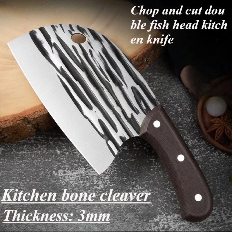 Kitchen Knife Wooden Handle Upgrade High Carbon Steel Meat Cleaver Heavy Keel Heavy Chef Meat Cleaver Kitchen Supplies