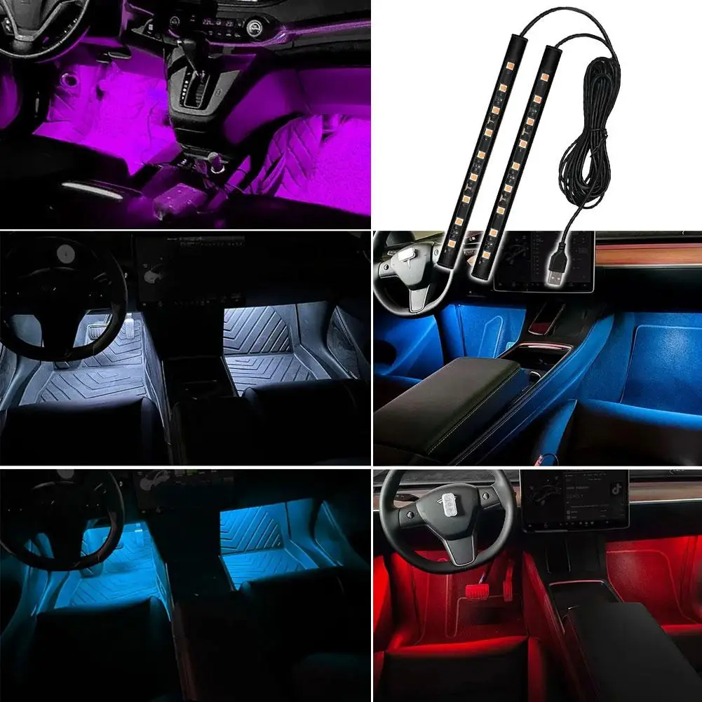 2 in 1 LED Car Neon Light Foot Light With USB Backlight Lighting USB Atmosphere Lamp Vehicle Accessories