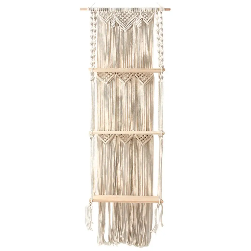 Macrame Wall Hanging Handwoven Cotton Rope Tapestry Shelf Organizer for Home
